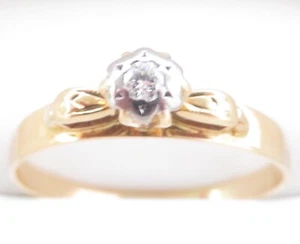 Vintage Genuine Diamond Ring In 18K Yellow Gold - Picture 1 of 10