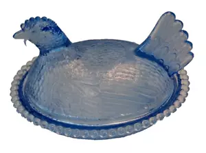 Indiana Glass Tint Blue Hen On Nest(2842Tote10) Vintage Damage Free - Bild 1 von 14