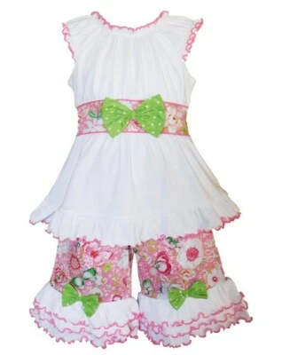 AnnLoren Big Girl's Contemporary Spring Floral Polka-Dot Outfit-Size-7/8 or 9/10 - Image 1 of 3
