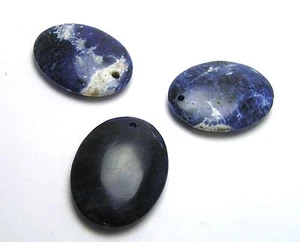 THREE (3) SODALITE 30x40mm Puffed Oval Pendant Beads - Picture 1 of 1