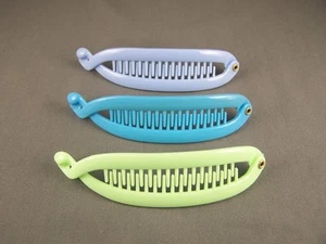 Grün Aqua Blau 3er Set kleine Banane Haarspangen Kamm Kunststoff 4,75" lang - Bild 1 von 4