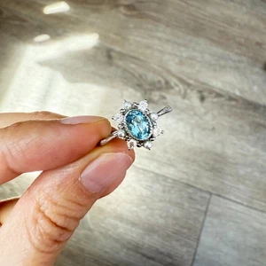 925 Sterling Silber Ring oval Blautopas 6x4 mm Natur Edelstein Perle Schmuck - Bild 1 von 9