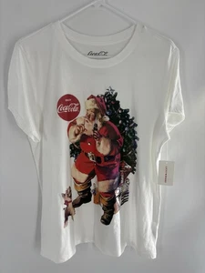 Lucky Brand Damen Coca Cola Weihnachten Getränk in Flaschen Logo weiß Large Shirt - Bild 1 von 4