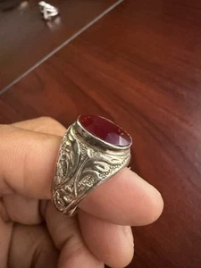 July Birthstone: Ruby 925 Sterling Silver Ring Pave 7 Rubies size 8.25 - Picture 1 of 4