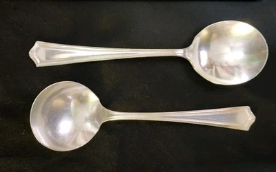 ✅️ LOTE DE 2 COLHERES DE SOPA GUMBO BANHADAS A PRATA SALEM AKA LOWELL ANTIGAS c1915 🥣 - Imagem 1 de 4