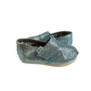 TOMS Bebé Niño Niña Talla 6 Brillo Brillo Azul Verde Azulado Zapatos Correa Elástica - Imagen 1 de 6