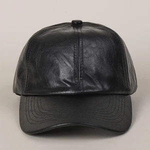 Men Faux Leather Baseball Caps Adjustable Outdoor Casual Solid Color Hat Classic - Picture 1 of 15
