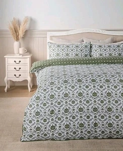 King 100% Brushed Cotton Green Shade Pumpkin Reversible Duvet Cover Pillow Case - Picture 1 of 3
