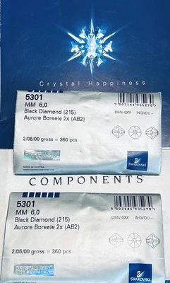 Swarovski 5328 6mm Diamante Negro AB 2X Paquete Sellado Austria Foto 1 de 4