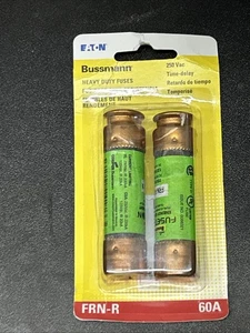 Bussmann FRN-R 60A Heavy Duty Fuses 250 VAC Time Delayed BP/FRN-R-60 2 Pack - Picture 1 of 1
