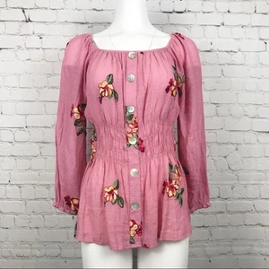 Neu mit Etikett Fig and Flower rosa Boho bestickt Blumen Top Größe S Small - Bild 1 von 6