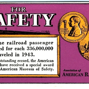 Tarjeta comercial publicitaria 2W Association American Railway Safety Ink Blotter 1943 - Imagen 1 de 3
