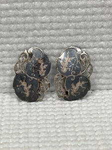 Vintage Siam Sterling Silver Earrings Set Signed Made In Siam Black And Silver - Picture 1 of 8