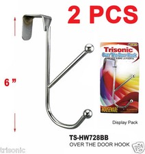 TWO OVER THE DOOR DOUBLE HOOK STORAGE HANGER CLOTHES PURSE HEAVY DUTY METAL NEW