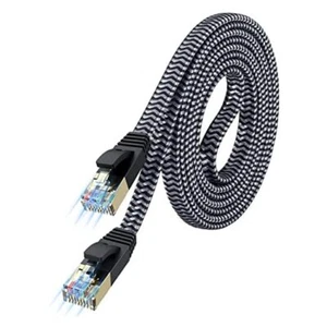 Cat 7 Ethernet Cable: Nylon Braided Flat High Speed Internet Cable LAN 6.6FT - Zdjęcie 1 z 8