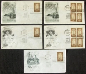 5 different US FDC SC #1134 OIL INDUSTRY CENTENNIAL 1959. - Picture 1 of 1