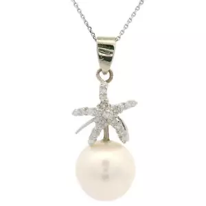 Estate White Gold Diamond Starfish w/ Large South Sea Pearl Pendant Necklace - Picture 1 of 9