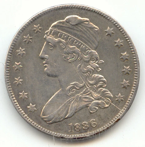 1836 Capped Bust Quarter, Sharp AU Details, Several Die Cracks Cover