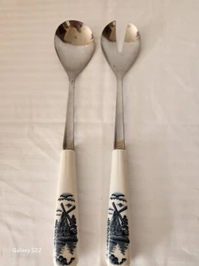 Juego de tenedores y cucharas vintage inoxidable ELESVA Delft Blue Holland servidores de ensaladas - Imagen 1 de 6