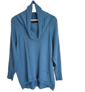 Maglione tunica Eileen Fisher collo imbuto lana merino italiana *S/L blu oversize - Foto 1 di 6