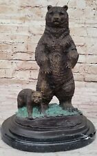 Echt Bronze Schwarz Grizzly Bär Mother Jungtiere Tier Skulptur Statue Artwork Nr