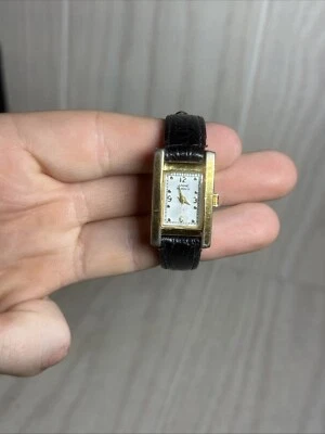Vintage ANNE KLEIN II Ladies Goldtone Brown Leather Strap Tank Watch #10/1636-7 - Image 1 of 3
