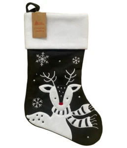 Christmas Stocking Reindeer Black and White, Deluxe Plush, Family Personalised - Picture 1 of 3