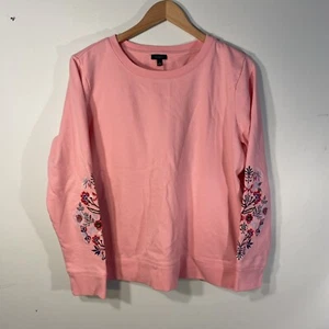 TALBOTS Embroidered Crewneck Sweatshirt LARGE Pink Top Floral Sleeves NWOT - Picture 1 of 9