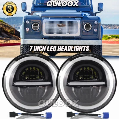 Pair 7" inch Round LED Headlight High/Lo Beam Kit For Land Rover Defender 90 110 - Image 1 of 4
