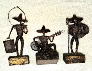 VTG Lot 3 Wire Sculpture Figurines Fisherman Farmer Musician Barbados Signed - Picture 1 of 18