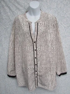 MAGGIE T Cream Black Snake print Long Sleeves Shirt size 20 - Picture 1 of 8