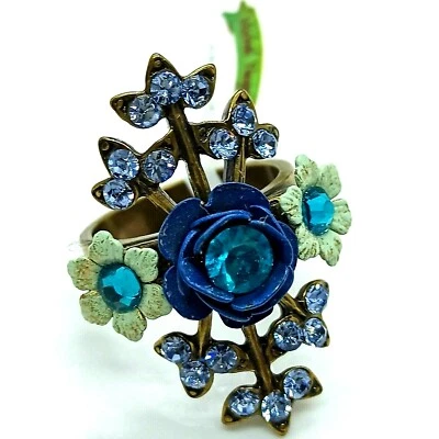 Anillo Michal Negrin Largo Superior Esmalte Rosa y Azul Cristales Swarovski Caja de Regalo 6.25" Foto 1 de 4