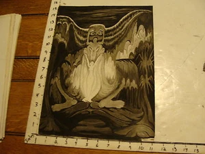 L.H. HART art: trippy ink wash & pencil: NUDE WOMAN WITH LARGE WINGED GOD - Picture 1 of 5