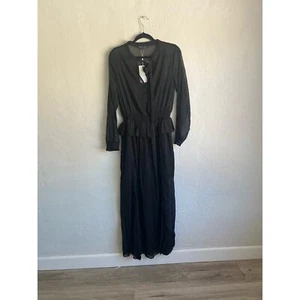 Anthropologie Endless Rose Woman Black Sheer Long Sleeve Tie Front Maxi Dress, L - Picture 1 of 11