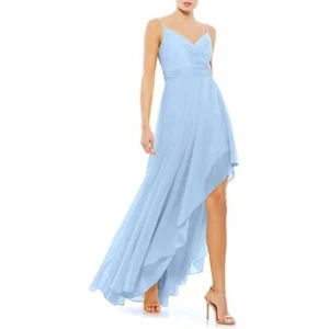 Mac Duggal pleated asymmetrical slit chiffon A-line powder blue gown dress 4 - Picture 1 of 6