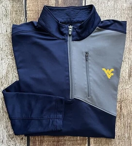 CUTTER & BUCK CB DRYTEC 1/4 ZIP WVU WEST VIRGINIA BLUE MENS MEDIUM EXCELLENT - Picture 1 of 8