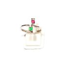 Natural Emerald Ruby Gems Pave Diamond Ring 925 Sterling Sliver Women Gift Ring