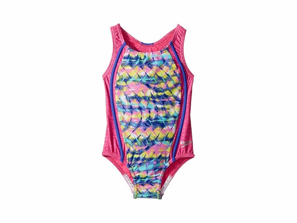 $80 Speedo Girls Pink Tie-Dye Stretch Scoop-Neck One-Piece Sport Swimsuit Size 4 - Image 1 of 1