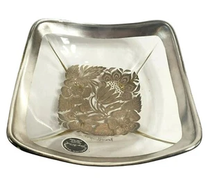 Plato cuenco de vidrio Georges Briard de mediados de siglo de colección plata de ley etiqueta firmada de 6,5" - Imagen 1 de 11