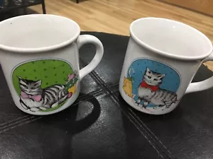 True Vintage 1985 Paar Katzen tragen Fliegen 3,75" Kaffeebecher Kätzchen Katze - Bild 1 von 10