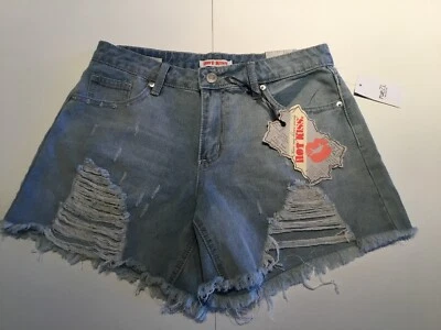 Pantalones cortos de jean Hot Kiss para mujer desgastados tiro medio midi talla 2 Foto 1 de 2