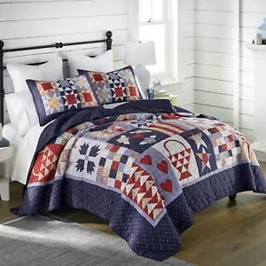 Donna Sharp County Fair Queen Quilt Set Patchwork Rustic Country Plaid Flowers - Picture 1 of 5