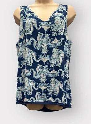 Lily Pulitzer Tank Women Large Blue White Elephant Brunch Office Coastal - Изображение 1 из 4