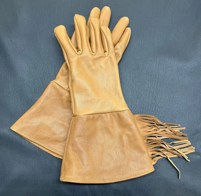 Guantes de guantelete con flecos de piel de cabra marrón montura - talla grande - unisex Foto 1 de 4