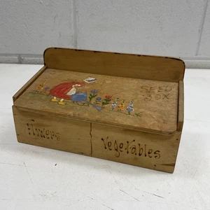 ORIGINAL VINTAGE RETRO Wood Wooden Box Kitchen Cafe Art Flowers Vegetables Curio - Picture 1 of 8