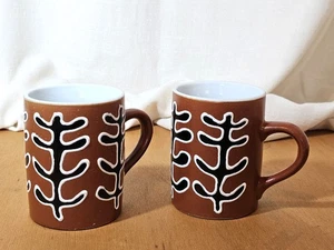 Terracotta Mugs – Studio Pottery Style – Slip Trail Decoration – 1970s 1980s - Picture 1 of 7