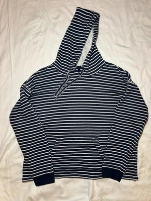 Pullover Roxy para mujer azul blanco a rayas, talla L, sudadera con capucha, informal Foto 1 de 4