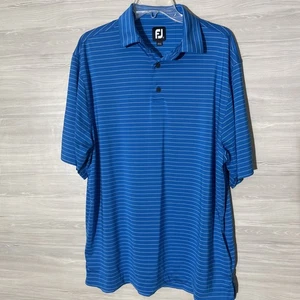 Foot Joy FJ Polo Uomo Performance Golf Blu Bianco Righe Maniche Corte L - Foto 1 di 10
