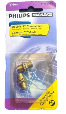 Phillip Magnavox Video Double Coaxial Connector PM61025  Female/Female 2 pk NOS - Image 1 of 2