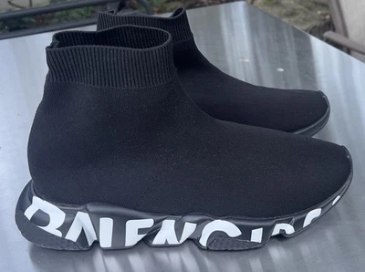 Balenciaga Black Graffiti Speed LT Stretch Shoes Size 12 - Image 1 of 4
